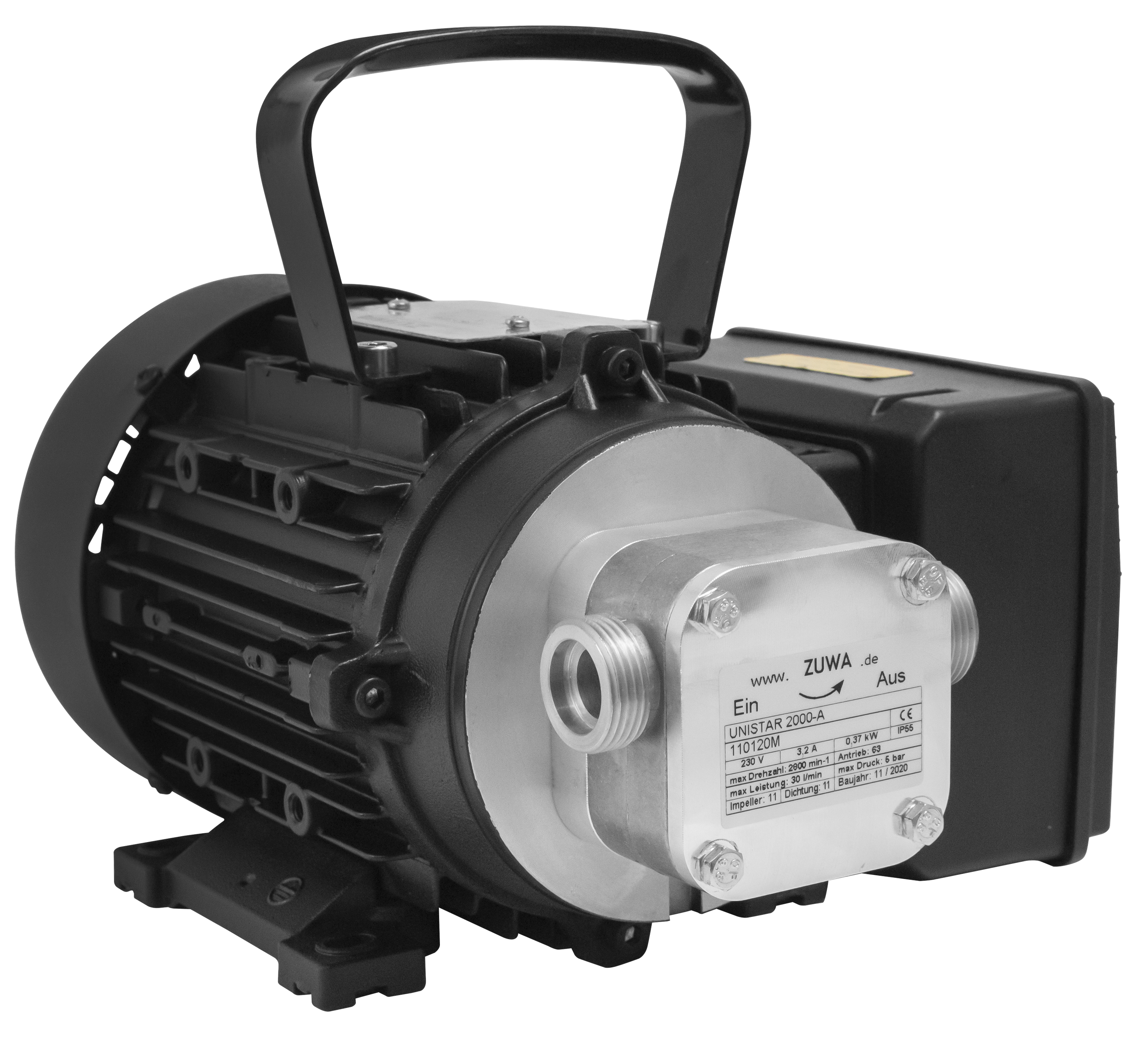 Impellerpumpe mit Motor, Kabel und Stecker